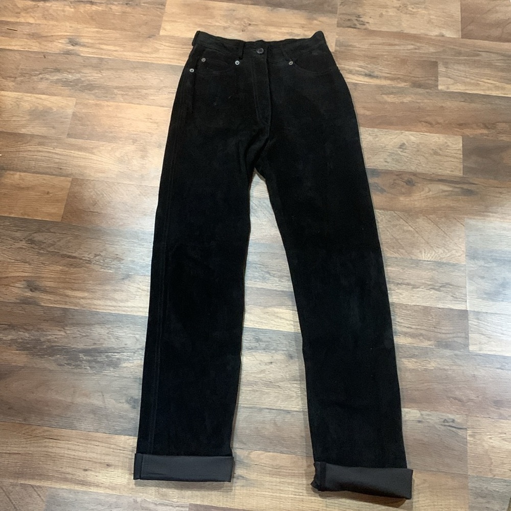 Vintage Black Suede 100 % Leather Pants Woman’s 5 Pocket Style Size 0/2 XS/Small - Picture 11 of 16